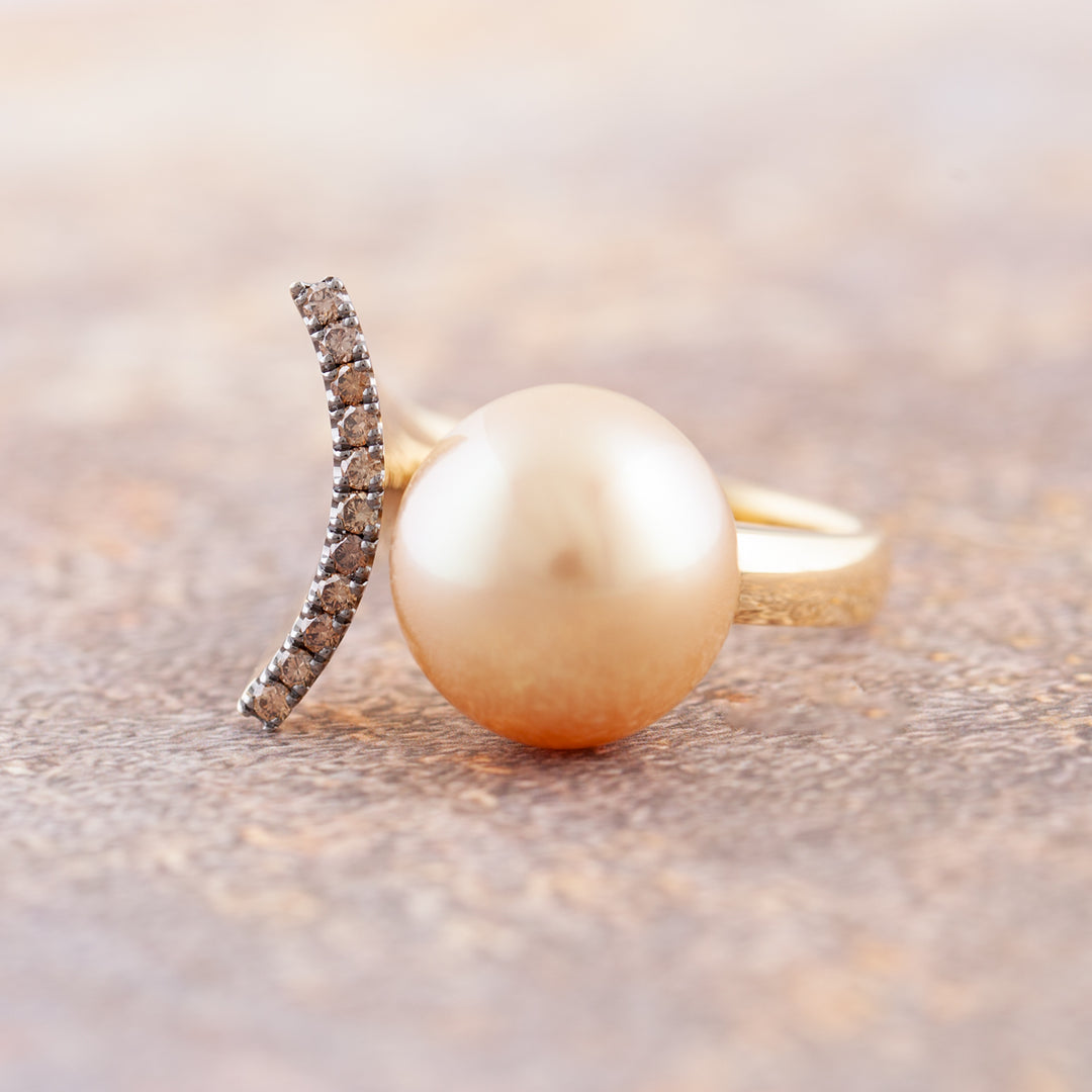 Gold Pearl Crescent Moon Ring