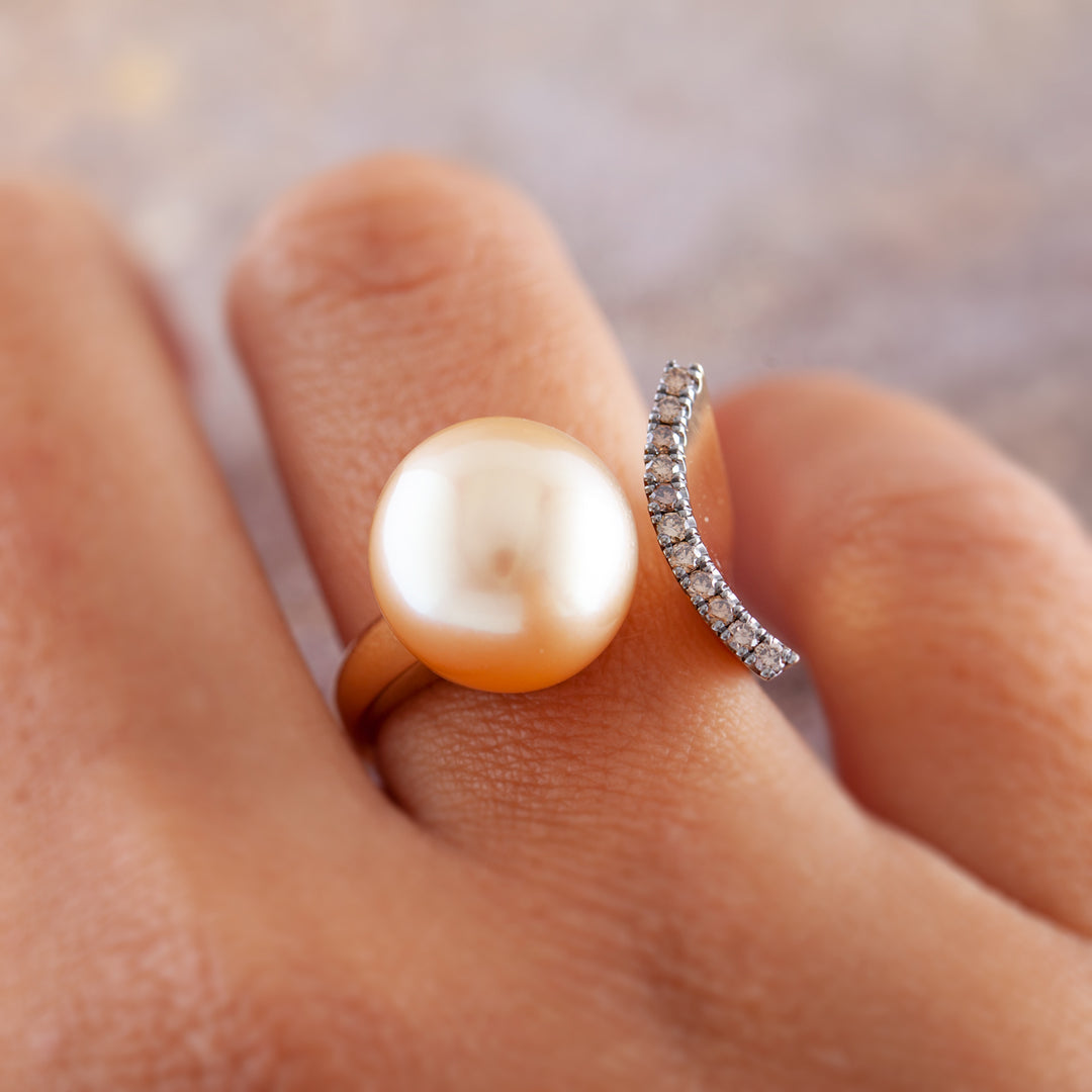 Gold Pearl Crescent Moon Ring