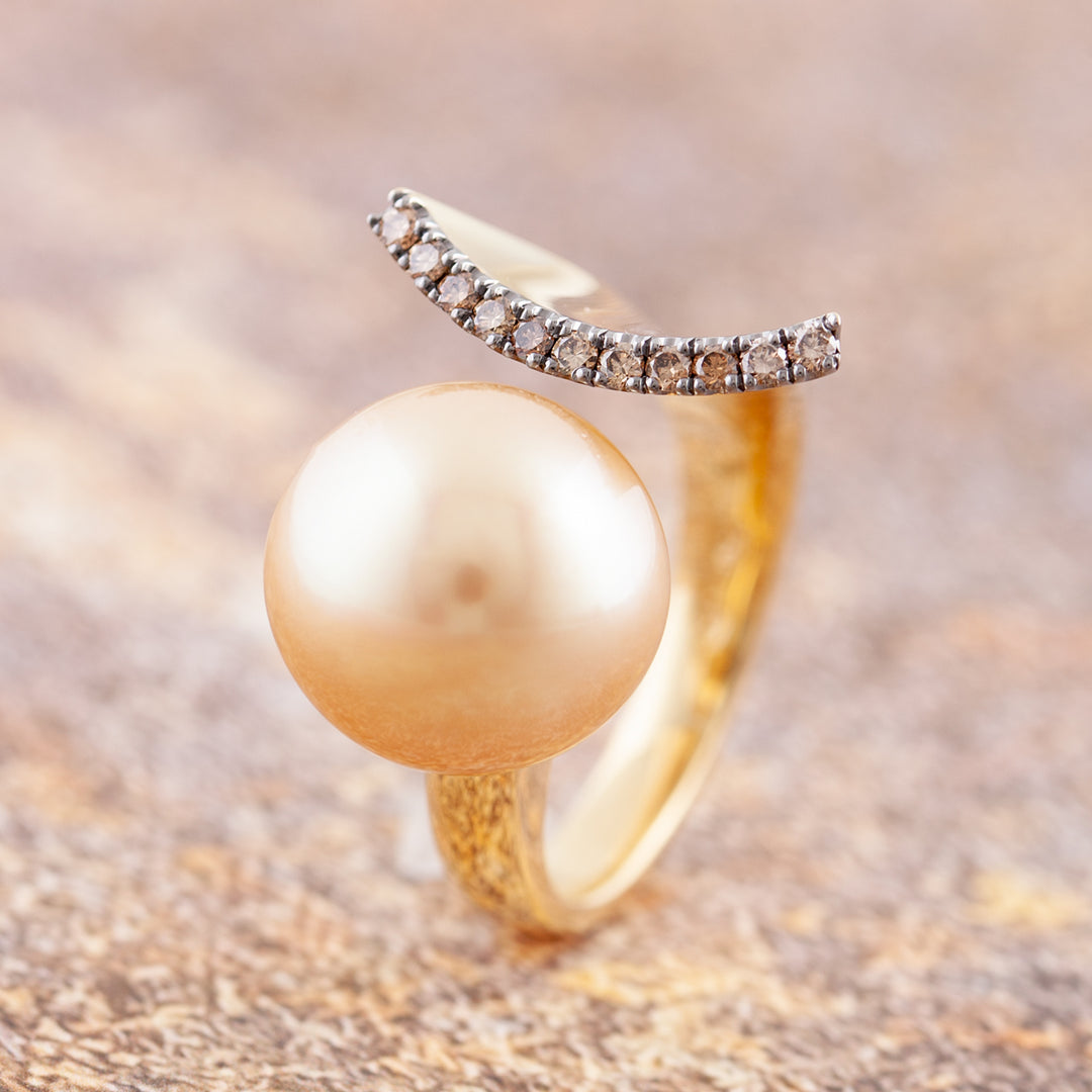 Gold Pearl Crescent Moon Ring